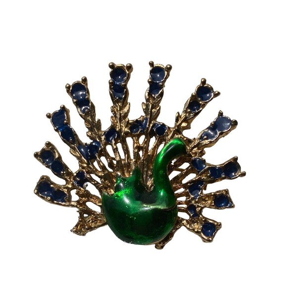 Rare Vintage Peacock Brooch Pin Green Dark Blue Enamel 1.5” - Picture 3 of 8